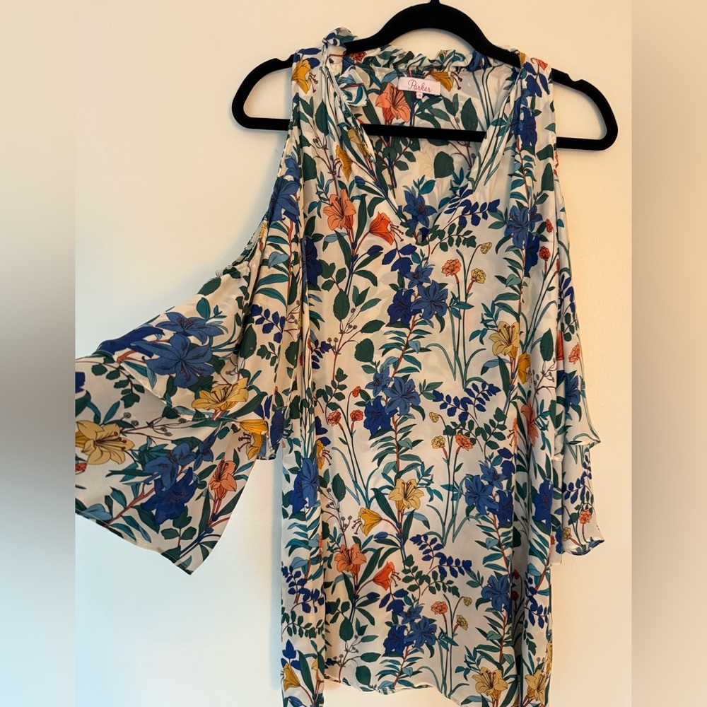 Parker Floral Silk Dress with Open Shoulder